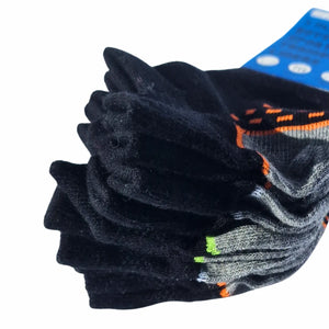 Black boys socks with colourful accents on a white background