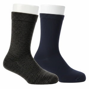 Two pairs of boot socks, one black and one navy, on a white background