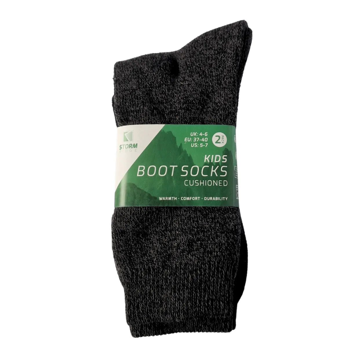 Boys' boot socks in black and grey, warm cotton-rich for winter, 2-pack