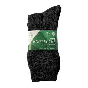 Boys' boot socks in black and grey, warm cotton-rich for winter, 2-pack