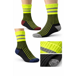 Men's hi-vis work socks in red, grey and blue with high-visibility accents, durable for long shifts, 3-pack