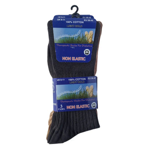 Men's diabetic cotton comfort socks in two colour sets, non-elastic 100% cotton for sensitive legs