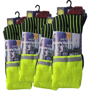 Men's hi-vis work socks 12 pack bulk bundle - high visibility safety socks