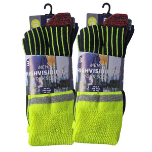 Men's hi-vis work socks 6 pack bundle - high visibility safety socks