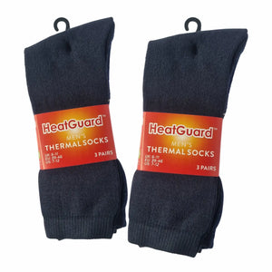Two packs of HeatGuard men's thermal socks on a white background