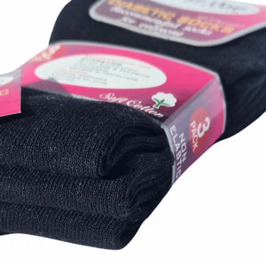 Pack of black socks with pink packaging on a white background