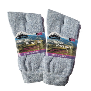 Two pairs of gray hiking socks with 'ProHike Outdoor Pursuits' labels on a white background.