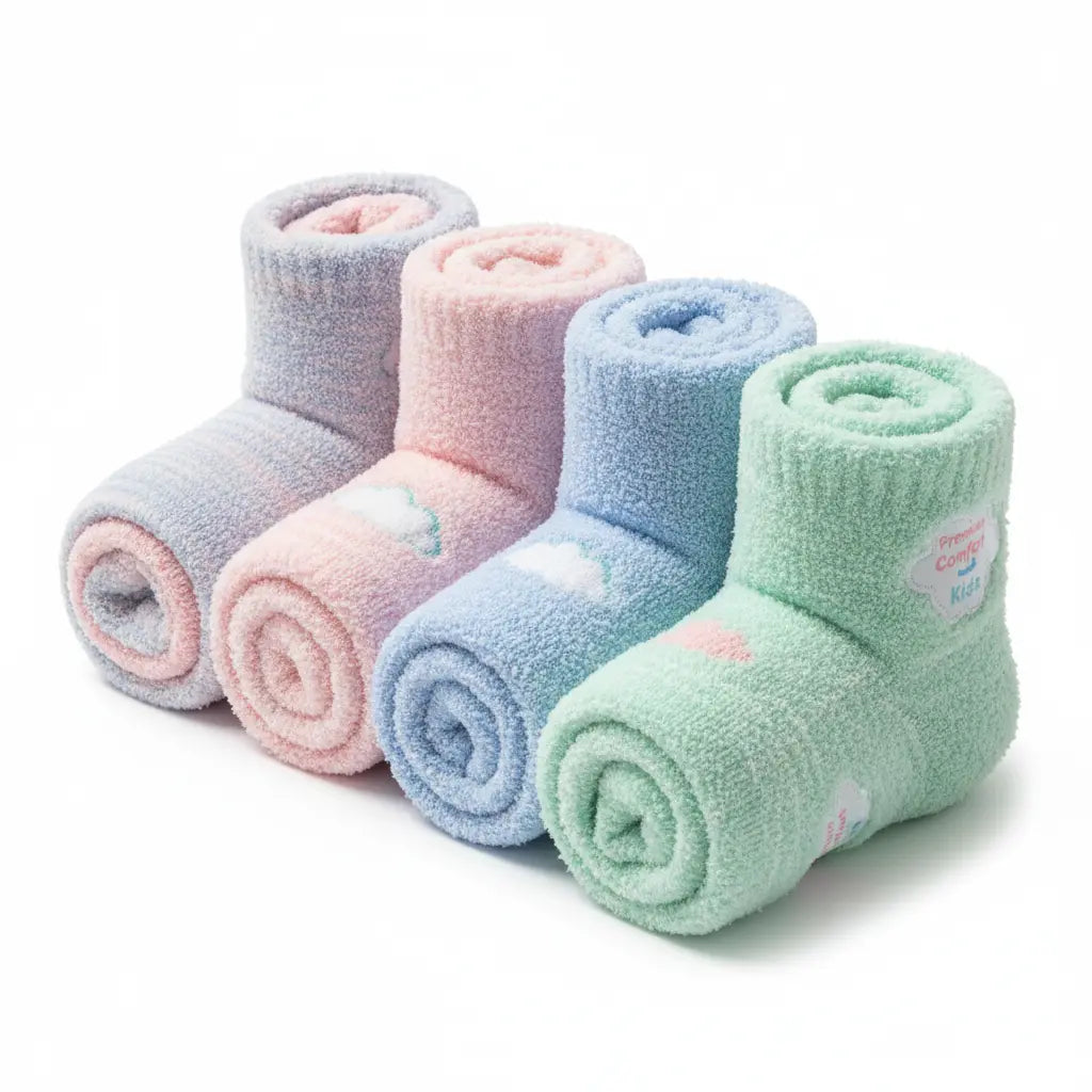Kids wearing warm thermal socks for cold weather and winter