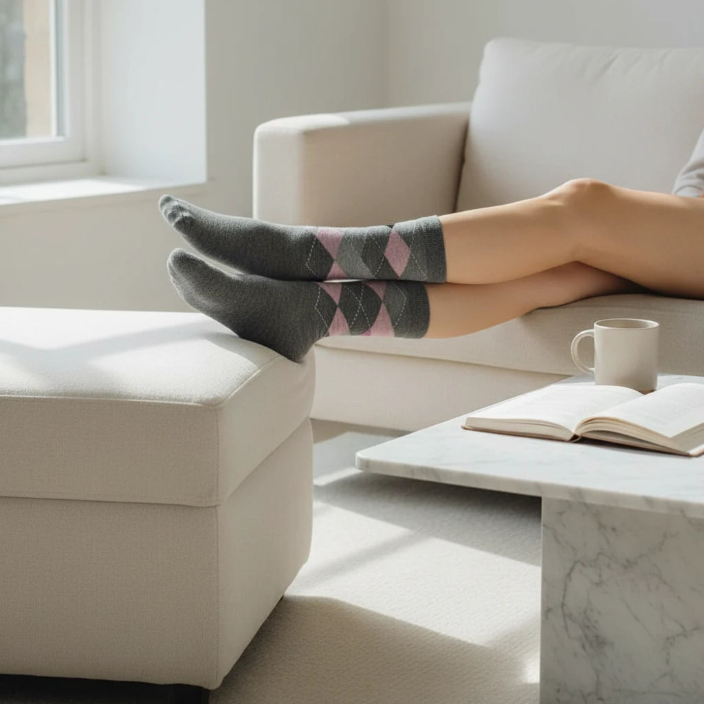 Women's argyle socks in classic patterns (grey & pink, black & purple, dark red), 3-pack