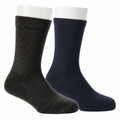Two pairs of boot socks, one black and one navy, on a white background
