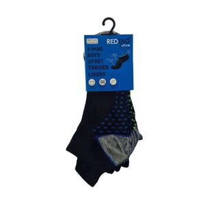 Boys' trainer socks with breathable mesh and dash design in bright colours, 5-pack