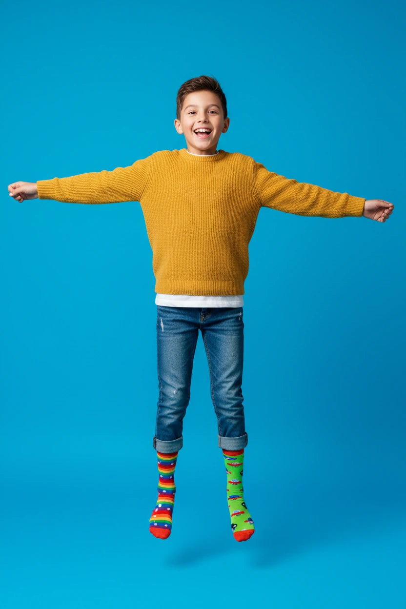 Fun boys socks in vibrant colours and playful patterns