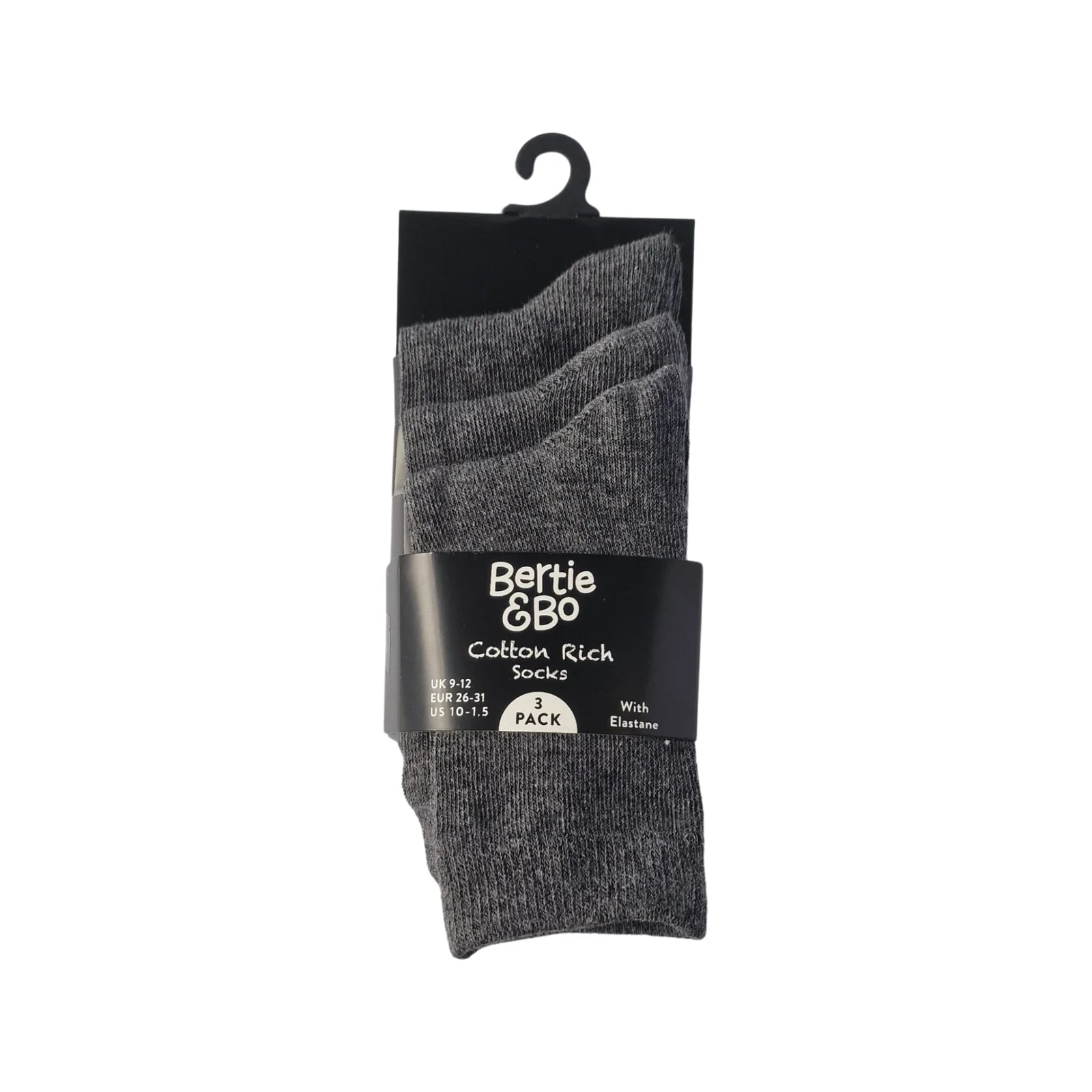 Kids' grey school socks, cotton-rich durable design for active kids, 3-pack