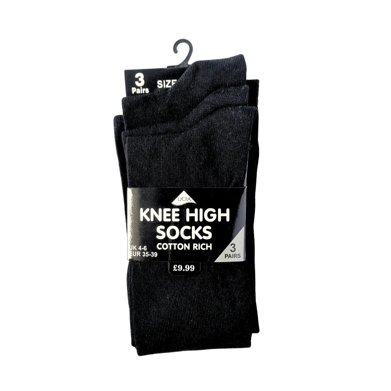 Kids' knee-high school socks in black, cotton-rich for school uniforms