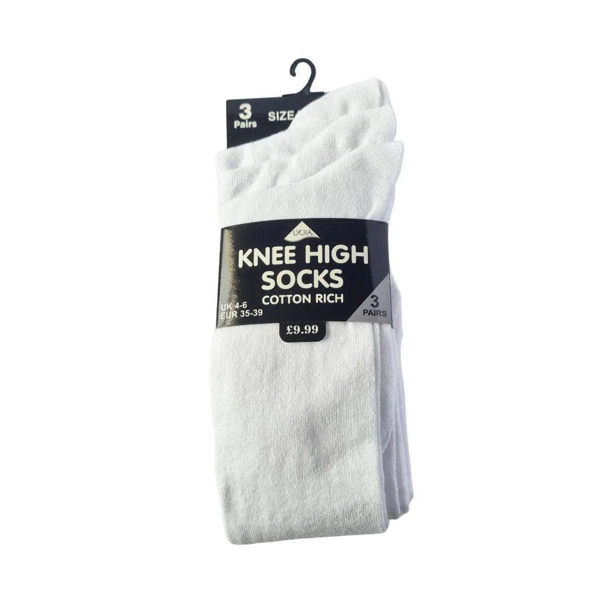 Kids' knee-high school socks in white, cotton-rich for school uniforms 3 pairs