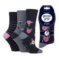 Ladies' comfort grip cotton socks with opulent blossom pattern, everyday comfort, 3-pack