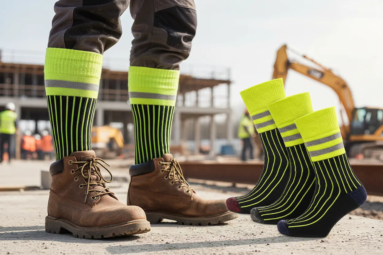Man wearing high-visibility work socks - Underfoot