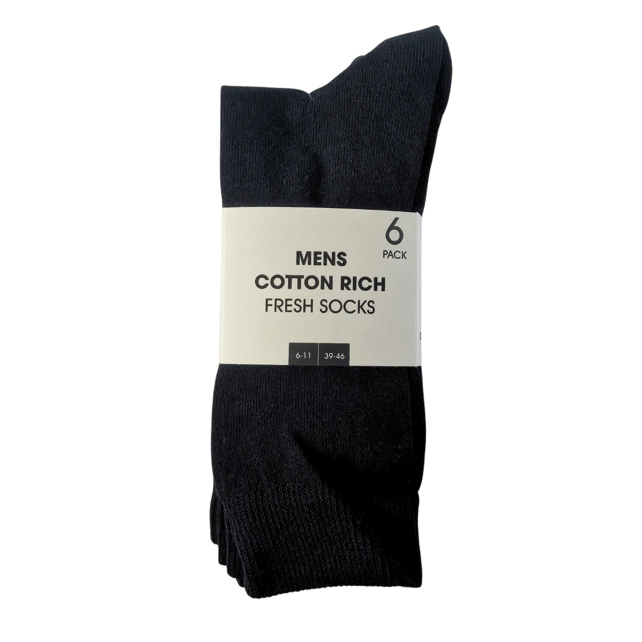 Men's black cotton-rich socks, soft everyday comfort for work and weekends, 6-pack