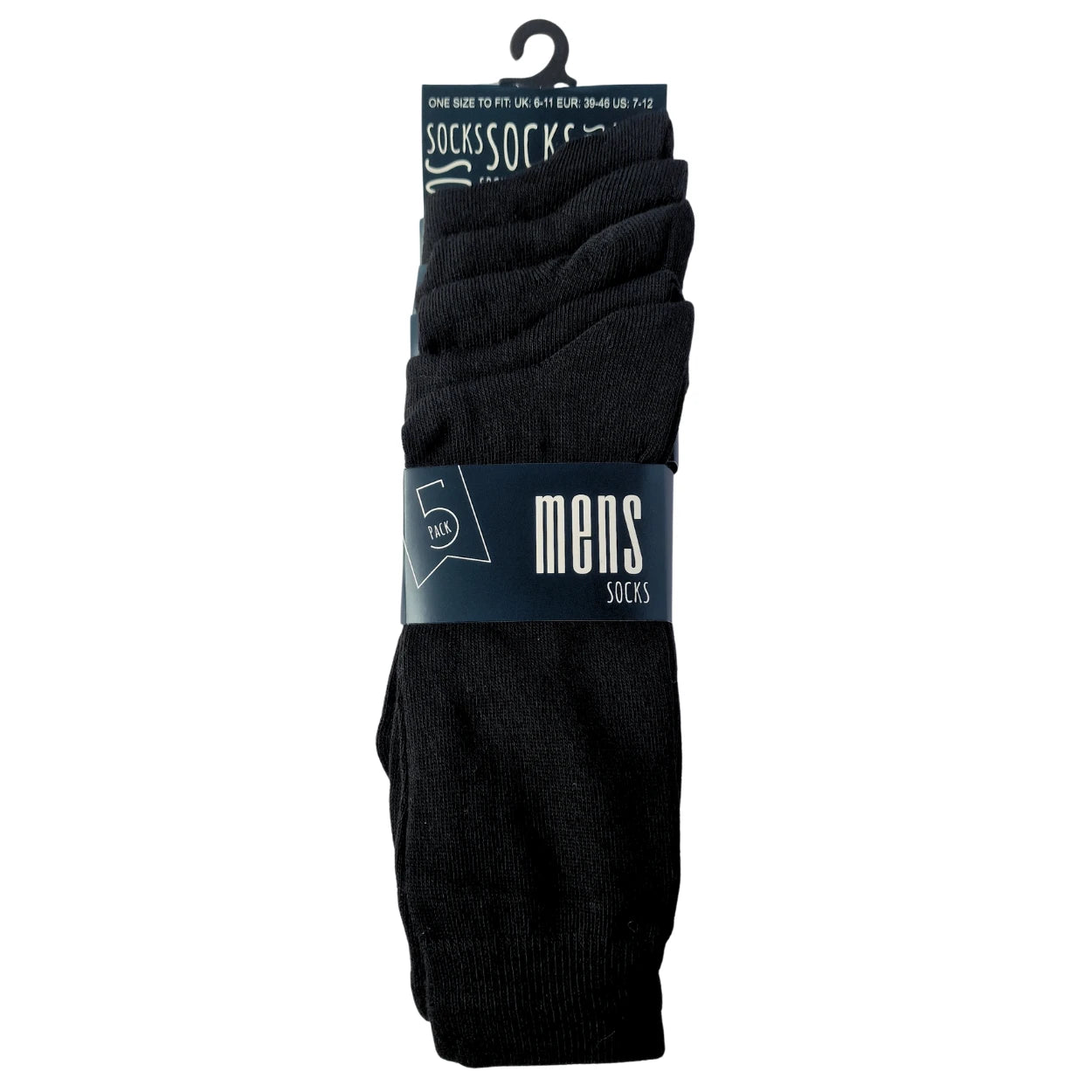Men's black everyday socks, simple comfortable cotton-rich blend, 5-pack