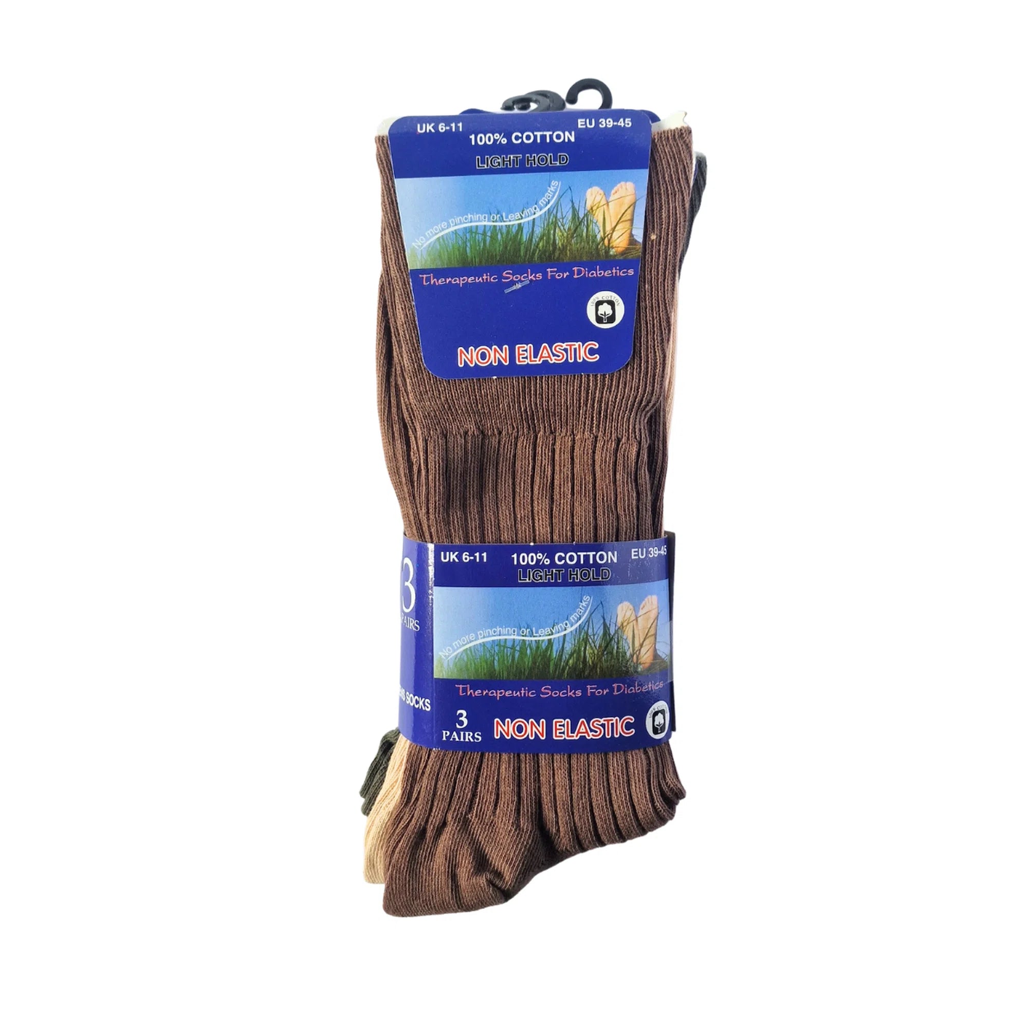 Men's diabetic cotton comfort socks in two colour sets, non-elastic 100% cotton for sensitive legs