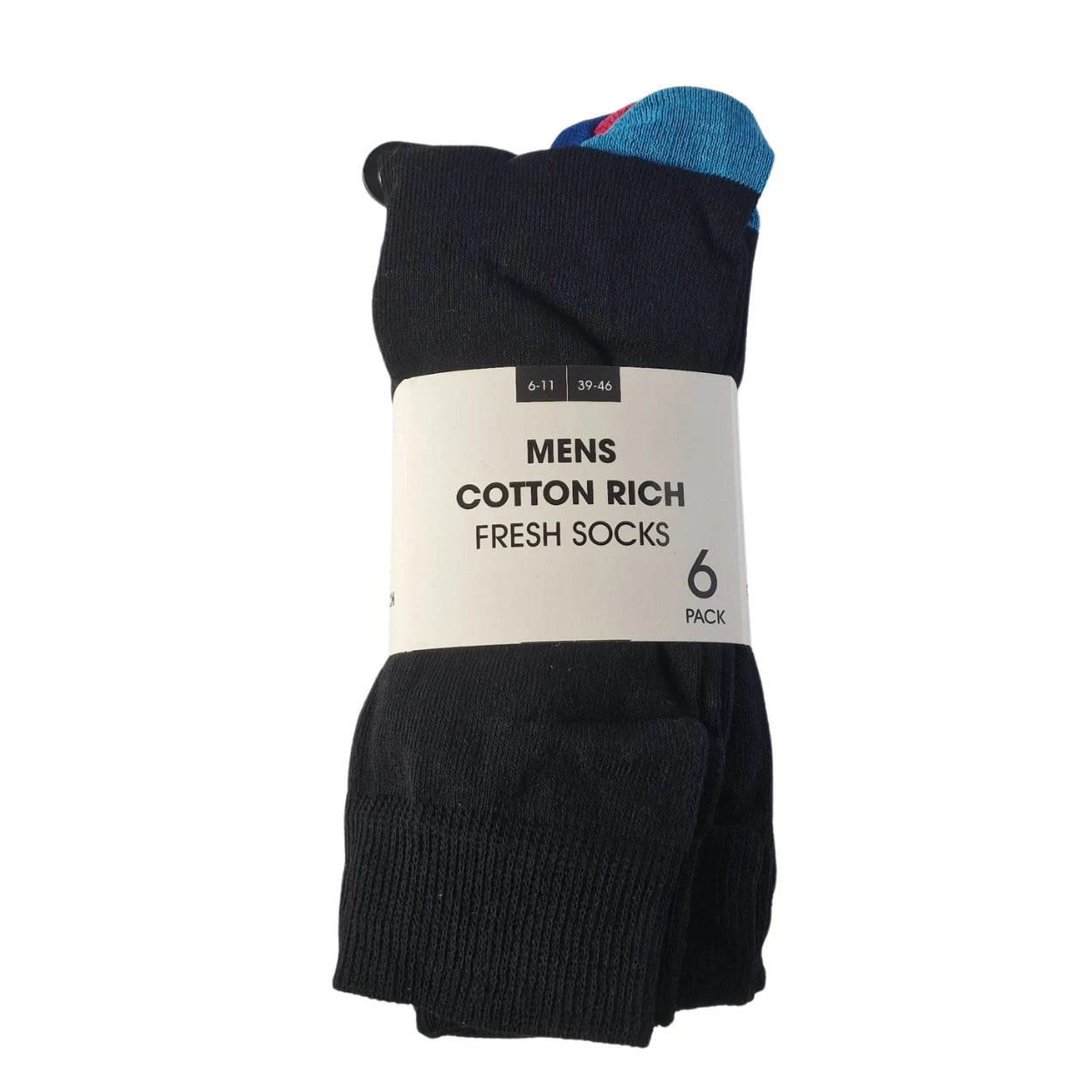 Men's cotton-rich socks with colourful heel and toe accents, everyday comfort, 6-pack