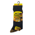 Men's cushion work socks with non-elastic wide top, black with yellow heel, toe and top accents, diabetic-friendly design for long shifts