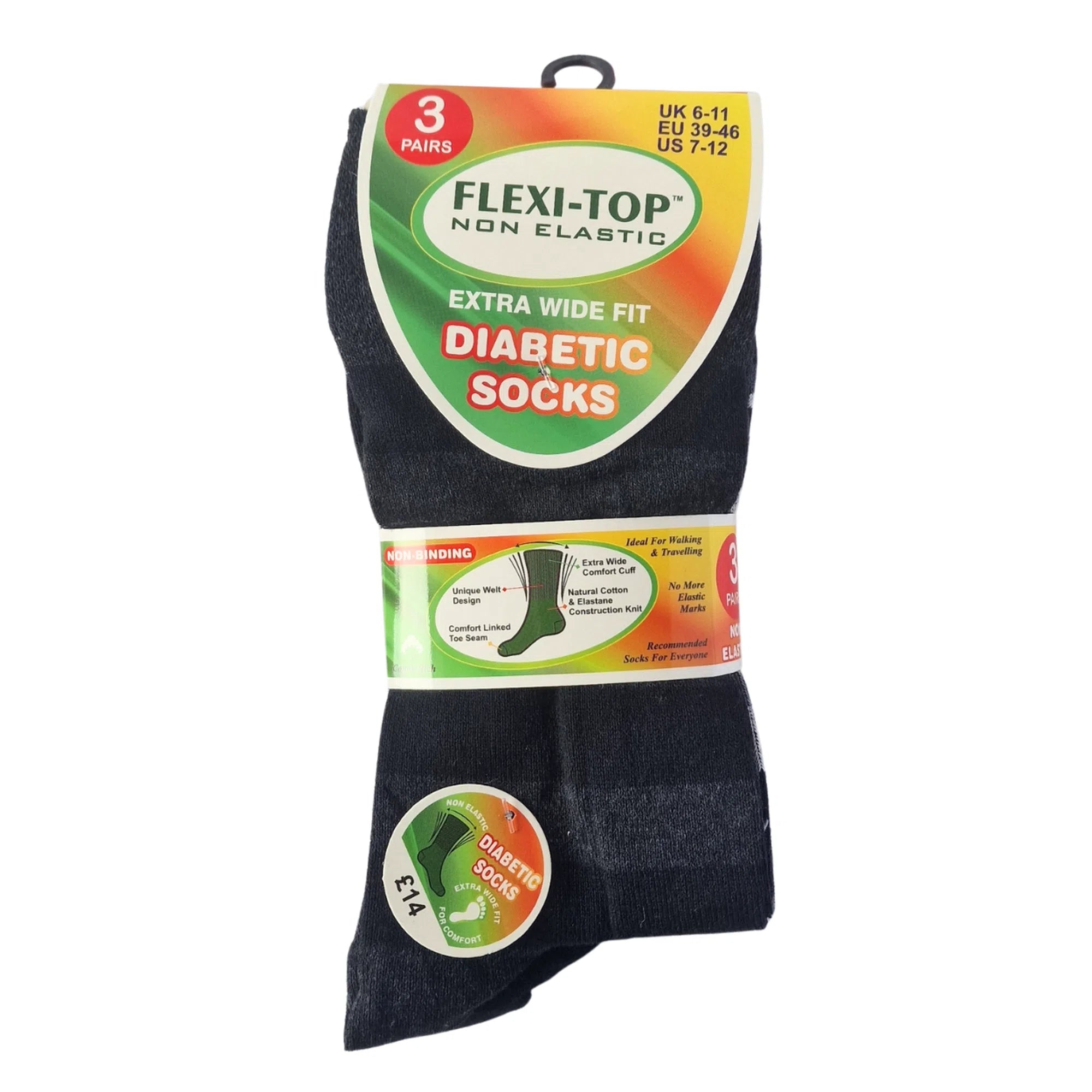 Men's flexible comfort socks with extra wide fit, soft patterned design for sensitive legs, 3-pack