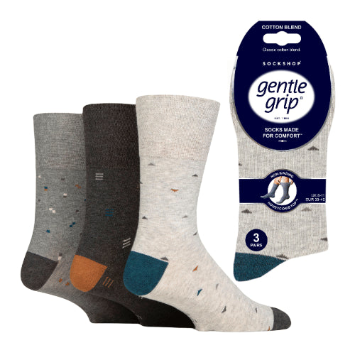 Men's gentle grip socks geometric myriad design 3 pack - non-elastic comfort socks size 6-11