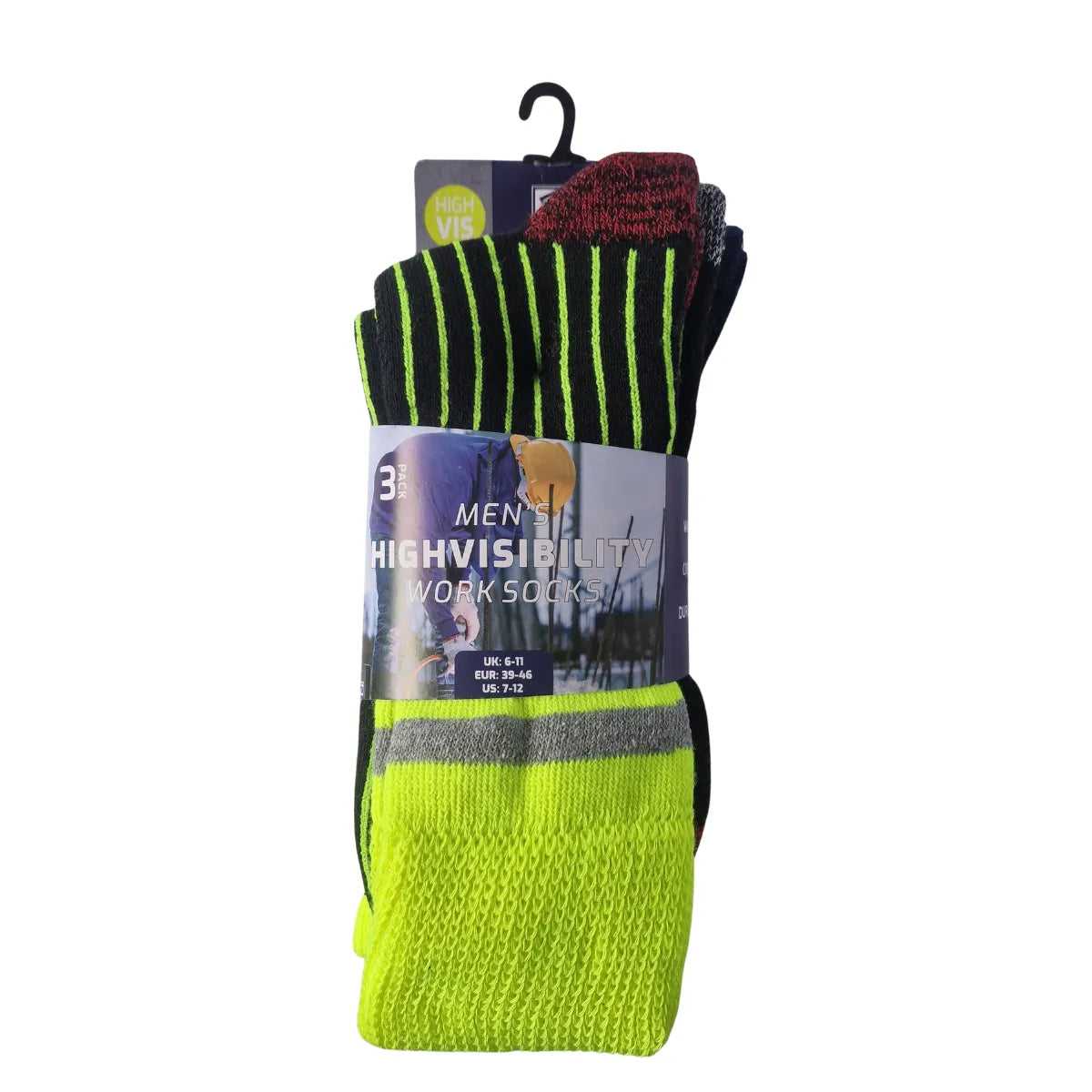 Men's hi-vis work socks 3 pack - high visibility safety socks size 6-11