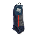 Men's breathable trainer socks in three colourways (blue & light grey, white & grey, blue & dark grey), lightweight performance fabric