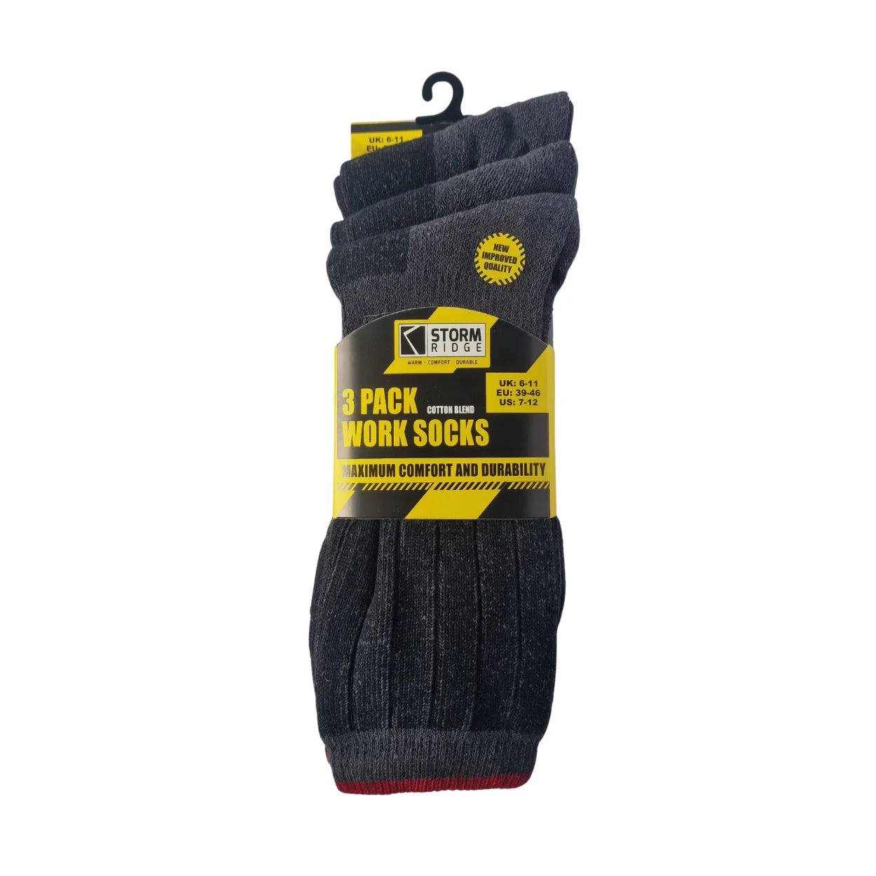 Men's hardwearing work socks in bold colours, durable for long shifts and daily wear, 3-pack, red design