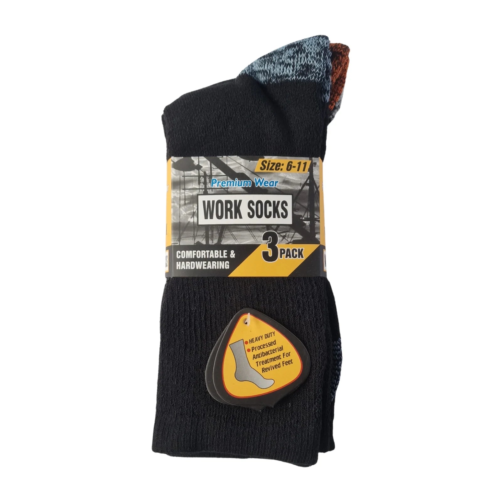Men's hardwearing work socks in bold colours, durable for long shifts and daily wear, 3-pack