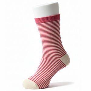 Pink and white striped sock on a white background