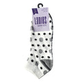 Women's white trainer socks with spots and stripe designs, breathable performance, 3-pack