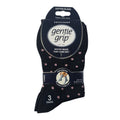 Women's gentle grip socks in black with pink and white dots, gentle grip top, 3-pack
