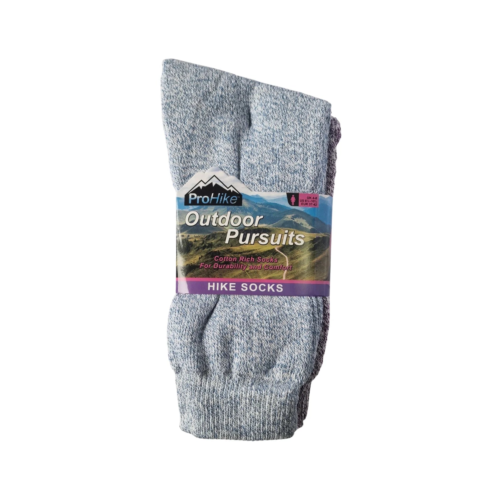 Women's outdoor boot socks in light blue, purple and red, warm cotton-rich for winter, 3-pack