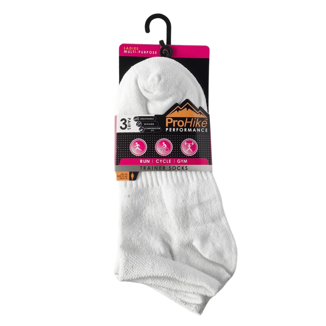 Women's white performance trainer socks, lightweight moisture-wicking for active wear