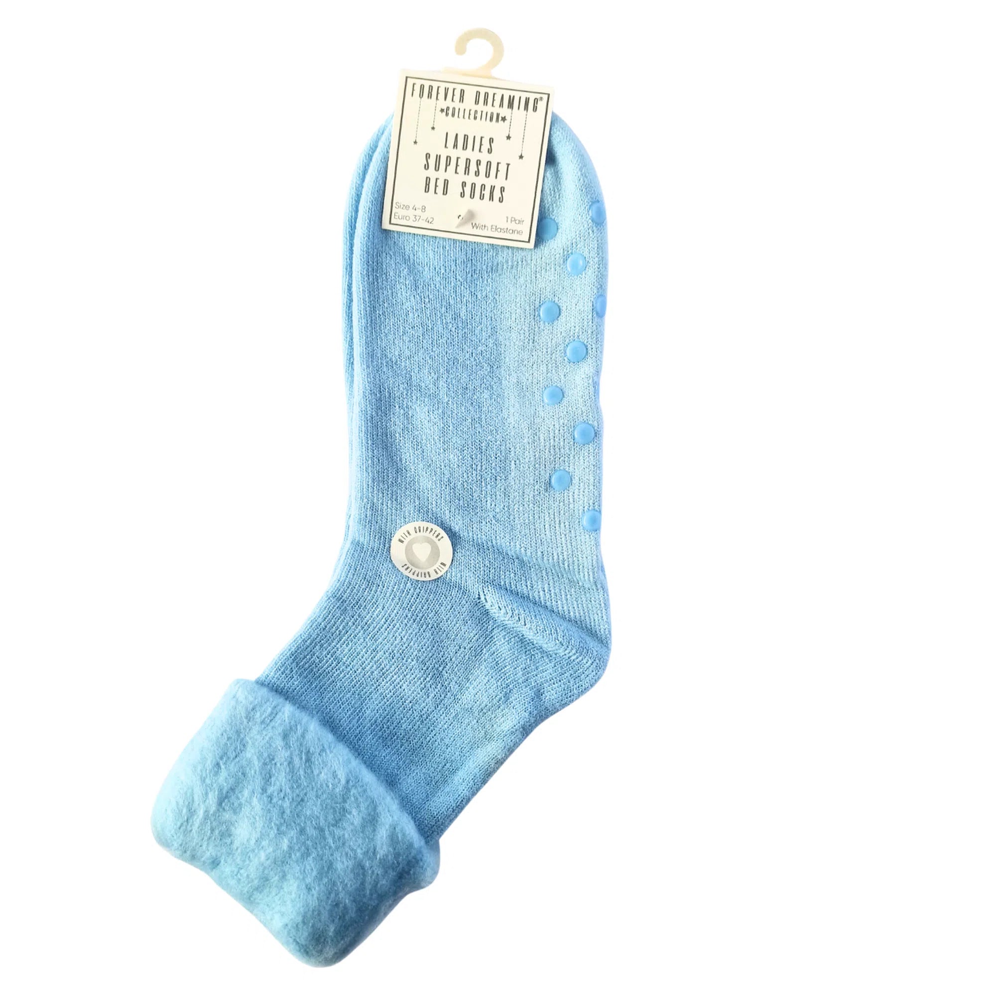 Women's supersoft bed socks with gripper sole in pastel colours (blue, pink, purple), non-slip