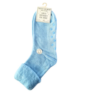 Women's supersoft bed socks with gripper sole in pastel colours (blue, pink, purple), non-slip