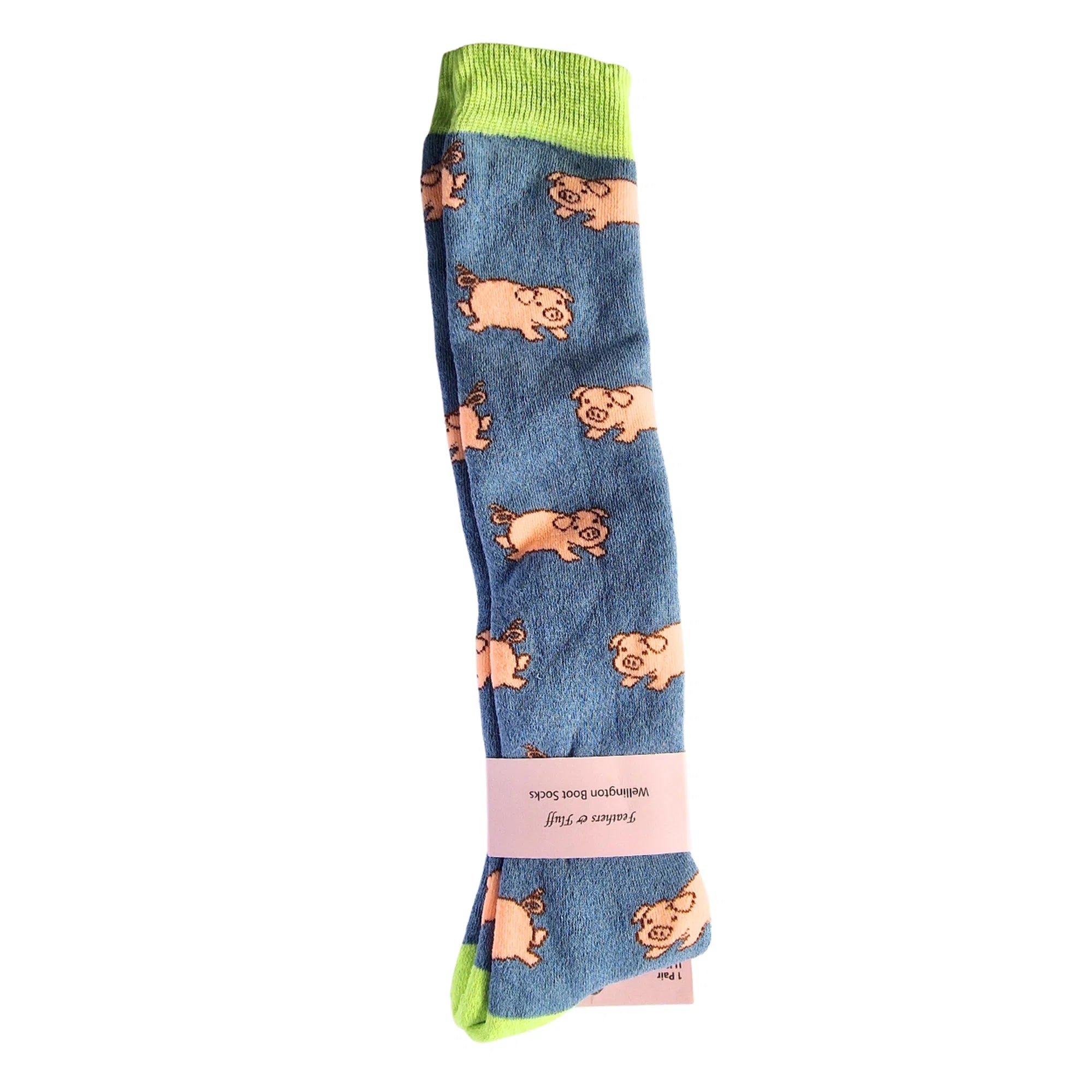 Women's supersoft welly socks with farm animal designs (cows, goats, pigs, geese), cosy and fun