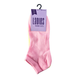 Women's black trainer socks with colourful heel and toe accents in blue, pink and purple, breathable performance fabric