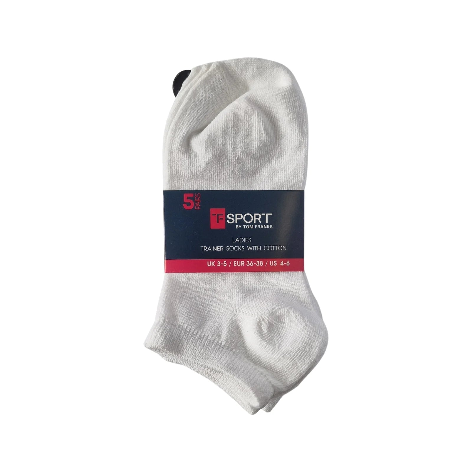 Women's white trainer socks, breathable cotton blend for gym and active days, 5-pack